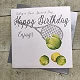 White Cotton Cards Biglietto di compleanno fatto a mano, con scritta "Tennis Today Is Your Special Day Happy Birthday Enjoy!"