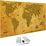 WIDETA Mappa del mondo da grattare Vintage, XXL (82 x 43 cm)/ Carta patinata extra speso 300 g/m² e laminata ...