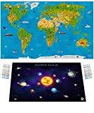 WIDETA Mappa del mondo illustrata in francese, per bambini e adulti, poster XXL (82 x 44 cm), carta plastificata extra ...