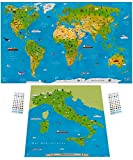 WIDETA Mappa del Mondo illustrata in Italiano/Poster XXL (82 x 44 cm), Carta Solida plastificata (grammatura 300g/m²) / Bonus Grande ...