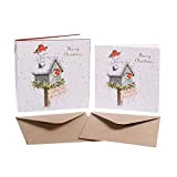 Wrendale Designs Set lussuoso di scatole e biglietti natalizi, design con scritta "Please Stop Here", pettirosso e casetta per uccelli