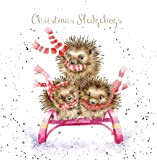 Wrendale Hedgehog Slittino - Set di 8 biglietti natalizi 12 cm