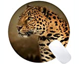 Yanteng Tappetino per Mouse Rotondo Serie Custom Leopard Originale, Mouse Pad Leopardo Leopardato con Bordi cuciti