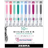 Zebra Pen Mildliner 78501 - Set di evidenziatori a doppia estremità, punte larghe e sottili, colori assortiti di inchiostro rinfrescanti ...
