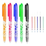 ZORRA 5 penne a sfera gel cancellabili, con 5 ricariche, per bambini, adulti, studenti, scuola, ufficio, cancelleria (0,5 mm, 5 ...